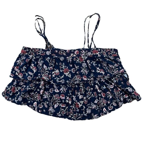 ZARA Floral Crop Top Womens Medium Boho Spaghetti Straps Tiered Ruffle Shirt - Picture 9 of 9